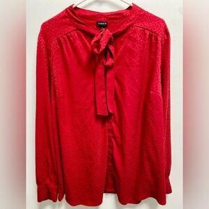 Torrid Red Blouse with Bishop Sleeves and Sailor Collar